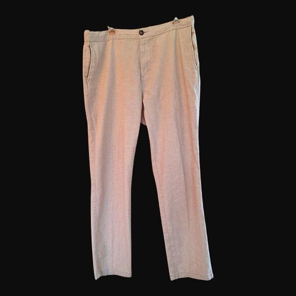 Old Navy Linen Blend Slim Pull On Trousers NWOT Drawstring Pants Beige Men's L - Picture 2 of 16
